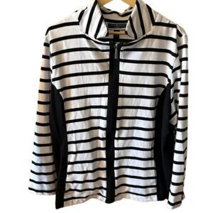 Karen Scott Black & White Striped Jacket | Women’s 2X | 60% Cotton